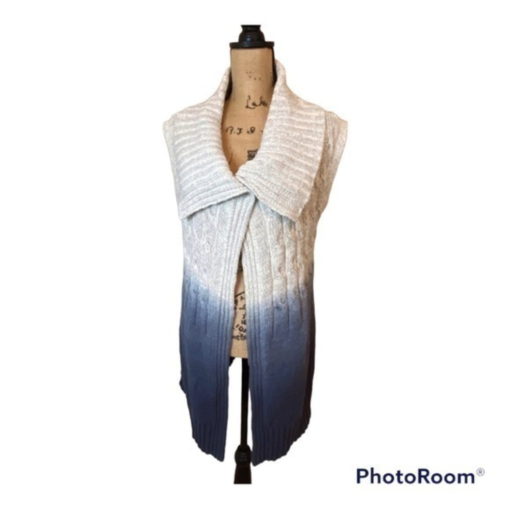 Chicos Women’s Sz 1 Medium Knit Ombre Duster Cardigan Sweater Sleeveless blue